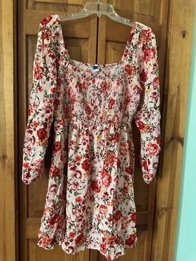 Pink floral long sleeved midi dress